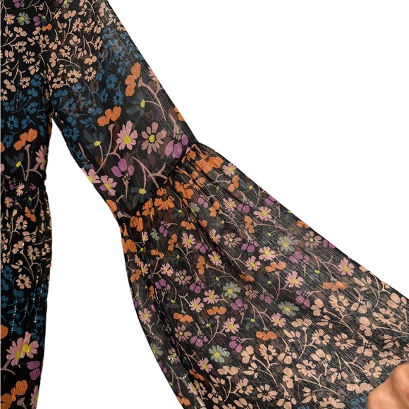 NWT BCBG Lace Up Front Floral with Metallic Threads Print Dress XS - Picture 8 of 12